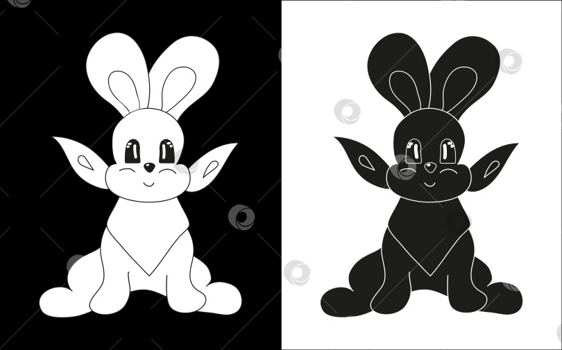 Скачать Силуэты кроликов. Черно-белый контур. Векторное изображение кроликов, зайцев в стиле каракули. фотосток Ozero