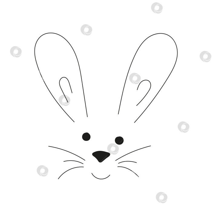 Скачать Мордочка кролика. Иллюстрация Easter Line art Vecrot. Контуры черно-белого кролика. фотосток Ozero