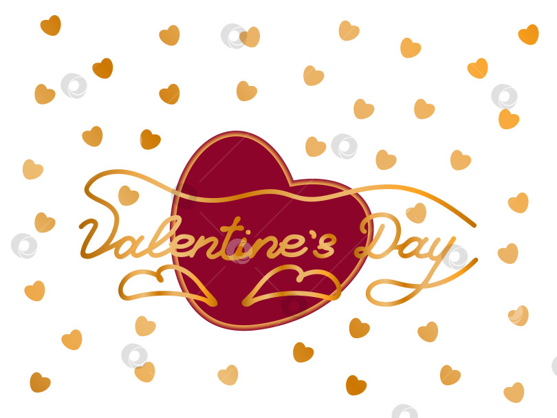 Скачать Золотая открытка на день святого Валентина с красными сердечками и светящимися надписями от руки. Векторная иллюстрация фотосток Ozero