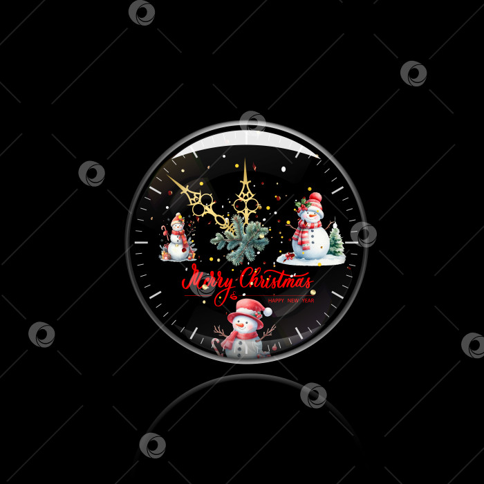 Скачать Новогодние часы с циферблатом в виде снеговиков. Поздравительная рождественская открытка. векторная иллюстрация. фотосток Ozero