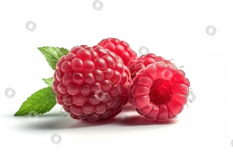 Скачать Малина на белом фоне. Сочная красная ягода, свежая и сладкая. Сгенерированный искусственный интеллект. фотосток Ozero