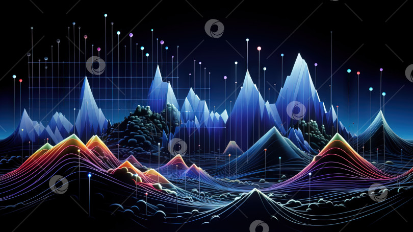 Скачать Абстрактный бизнес-график в горном стиле. Элемент концепции подключения к данным для бизнеса. Сгенерированный искусственный интеллект. фотосток Ozero