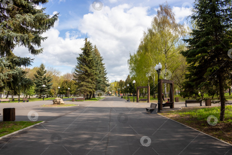 Скачать Весенняя аллея в яркий солнечный день.Благоустройство парка фотосток Ozero