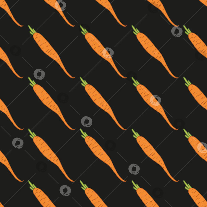 Скачать Бесшовный узор с милой морковкой-каракулем на черном фоне. Векторное изображение. фотосток Ozero