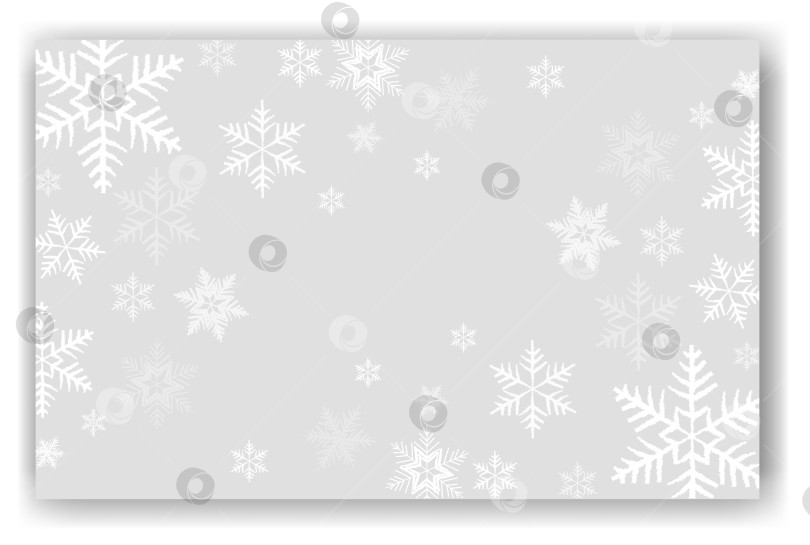 Скачать Симпатичная иллюстрация падающих снежных хлопьев. Замерзшие гранулы в виде снежинок зимой. Обои с белым бирюзово-серым небом во время снегопада. Декабрьская тема с разбросанными снежинками. Пейзаж снежного урагана фотосток Ozero