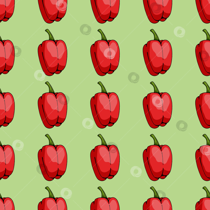 Скачать Бесшовный узор с красным перцем на свежем зеленом фоне. Векторное изображение. фотосток Ozero