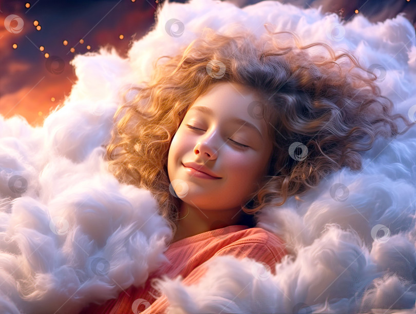 Скачать Девочка-малыш спит на облаке, видит сны, воображает фотосток Ozero