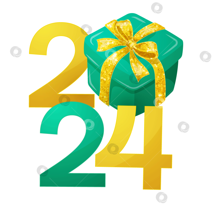 Скачать Счастливого Рождества и Нового года. Цифры 2024 года. Милая поздравительная открытка, плакат, баннер с рождественским шаром, подарком, снежинками. Рождественский дизайн. Векторная иллюстрация фотосток Ozero