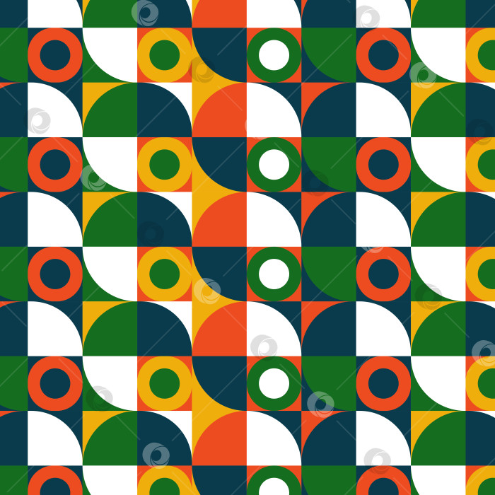 Скачать Геометрический простой узор бесшовный статичный гладкий с деталями круги кольца белое зеленое синее желтое оранжевое векторное изображение фотосток Ozero