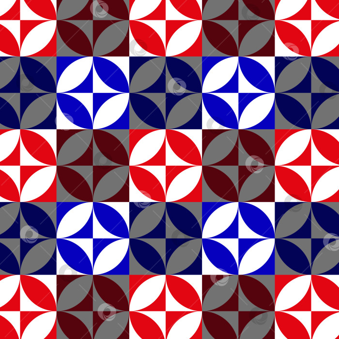 Скачать Геометрический минималистичный узор бесшовный с квадратами лепестками в шахматном порядке темные и светлые абстрактные круги красного синего белого векторного изображения фотосток Ozero