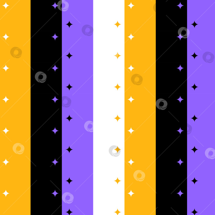 Скачать Геометрический современный узор бесшовный с широкими полосами маленькими звездами бриллиантами желтое черное фиолетовое белое векторное изображение фотосток Ozero