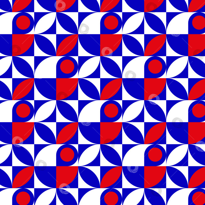 Скачать Геометрический простой узор бесшовный синий красный белый с лепестками и кругами векторное изображение современный фотосток Ozero