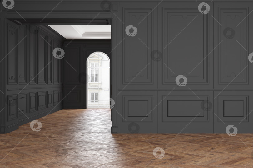 Скачать Пустая комната в современном классическом черном интерьере. макет иллюстрации для 3d-рендеринга. фотосток Ozero