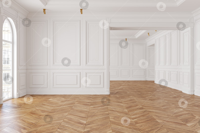 Скачать Пустая комната с современным классическим белым интерьером. макет иллюстрации для 3d-рендеринга. фотосток Ozero
