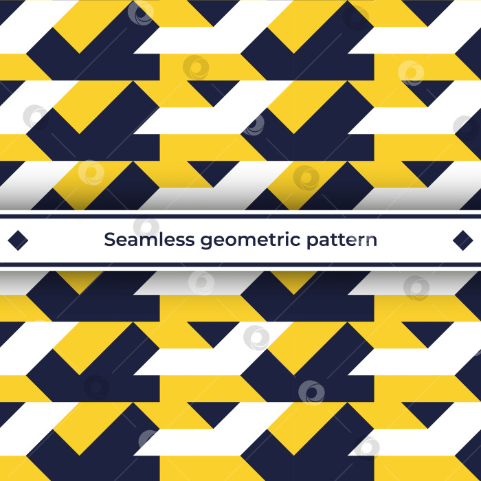 Скачать Геометрический современный бесшовный узор с прямыми треугольными формами желтое сине белое векторное изображение фотосток Ozero