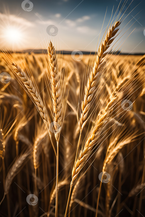 Скачать золотые колосья пшеницы в поле в лучах заходящего солнца фотосток Ozero