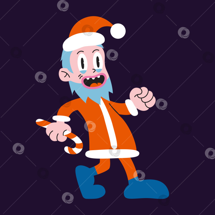 Скачать Забавный гуляющий Санта-Клаус с рождественской конфетной тростью, мультяшный стиль, винтажные заводные персонажи. Модная современная векторная иллюстрация, нарисованная от руки, плоский дизайн фотосток Ozero