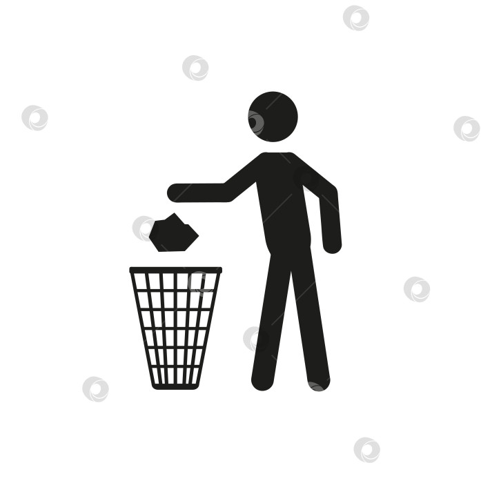 Скачать Значок корзины и человек, бросающий мусор в корзину, фотосток Ozero