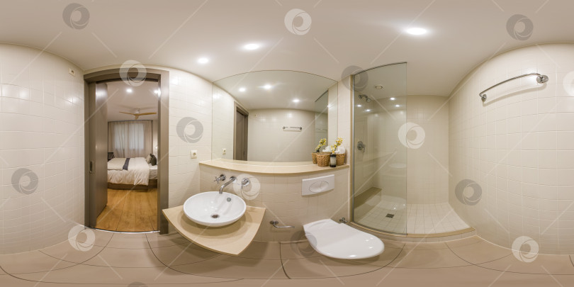 Скачать Элегантный дизайн интерьера ванной комнаты с 360-градусной сферической панорамой фотосток Ozero
