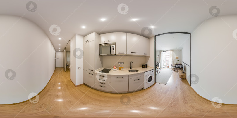 Скачать Кухня со шкафами и бытовой техникой сферическая панорама на 360 градусов фотосток Ozero