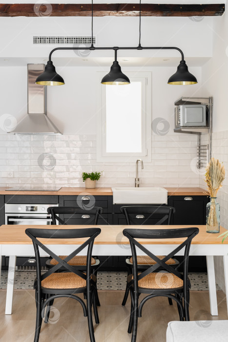Скачать Меблированная кухонная зона с бытовой техникой и мебелью фотосток Ozero