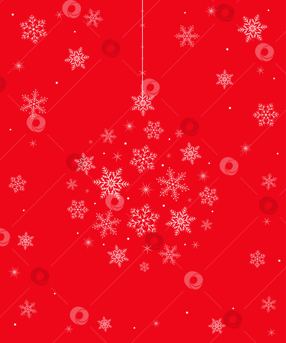 Скачать Шар из белых снежинок на красном фоне фотосток Ozero