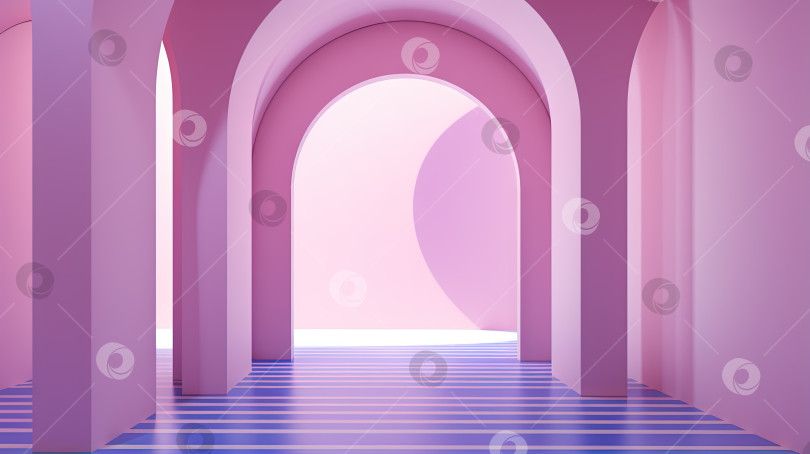 Скачать Абстрактная розовая комната с аркой. Сюрреалистическая архитектурная абстракция в пастельных тонах. Сгенерированный искусственный интеллект. фотосток Ozero
