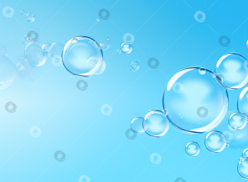 Скачать Парящие пузыри на синем фоне. Абстрактный фон с плавающими мыльными пузырями. Сгенерированный ИИ. фотосток Ozero