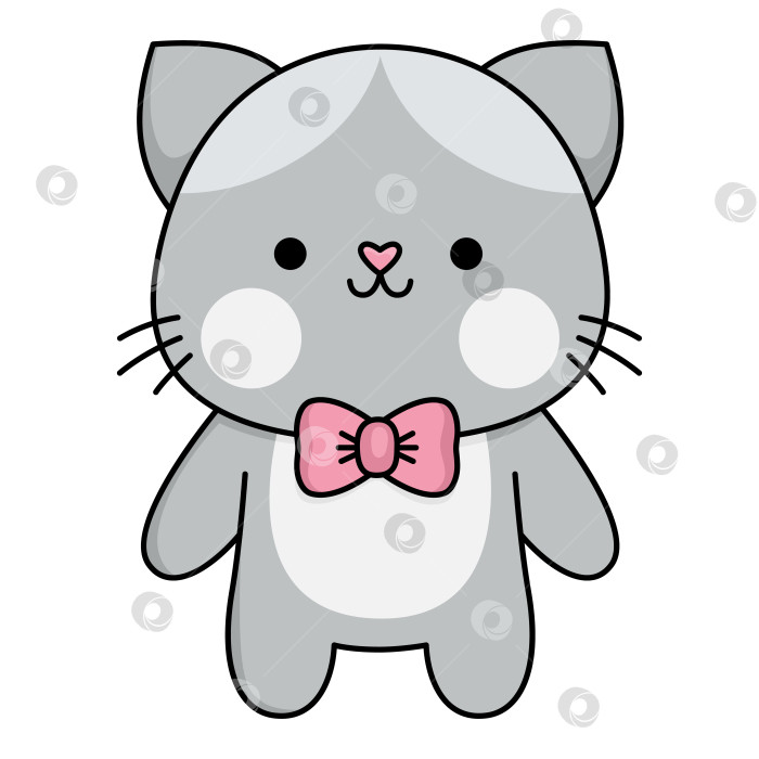 Скачать Векторный мультфильм кавайный мальчик-кот с галстуком-бабочкой. Клипарт с изолированным котенком. Иллюстрация с цветным контуром милого котенка. Забавный значок Дня Святого Валентина для детей с концепцией любви фотосток Ozero
