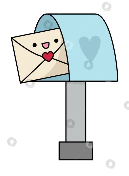 Скачать Векторный мультяшный кавайный почтовый ящик с любовным письмом. Сообщение с изолированным клипартом в виде сердца. Милая цветная иллюстрация. Забавный значок Дня Святого Валентина для детей фотосток Ozero
