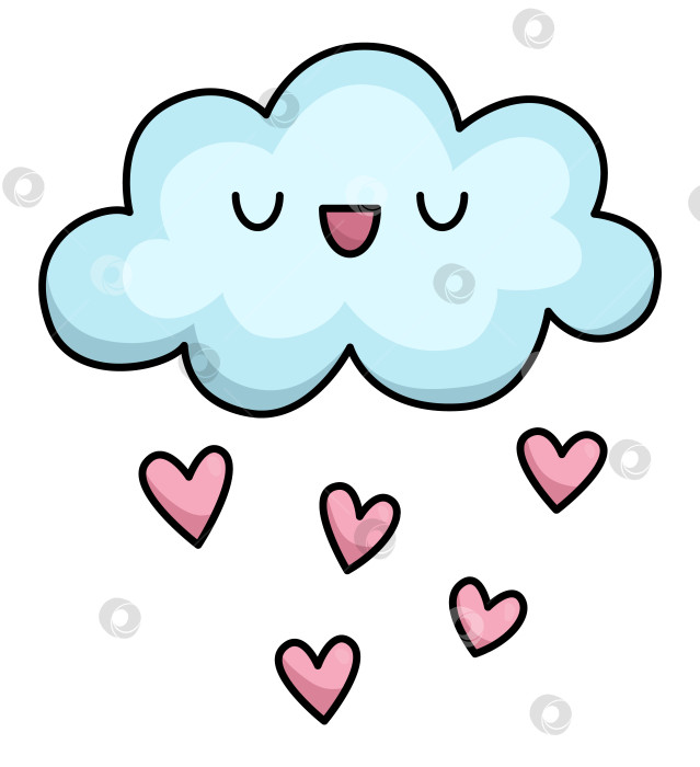 Скачать Векторное мультяшное кавайное облако, из которого идет дождь с сердечками. Клипарт с изолированным природным объектом. Милая иллюстрация. Забавная иконка Дня Святого Валентина для детей с концепцией любви фотосток Ozero