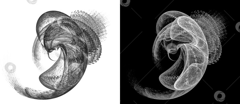 Скачать Монохромные абстрактные волнистые существа, напоминающие медуз, на черно-белом фоне. Набор. Значок, логотип, символ, вывеска. 3D-рендеринг. 3D-иллюстрация. фотосток Ozero