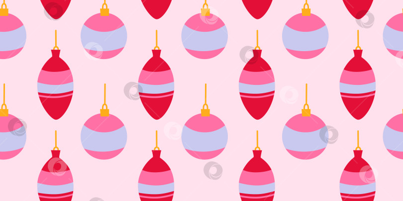 Скачать Бесшовный узор из розовых рождественских шаров для ткани, бумаги, декора. Плоский стиль фотосток Ozero