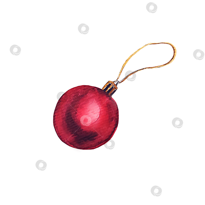 Скачать Красный рождественский стеклянный шар на нитке, нарисованный акварелью фотосток Ozero
