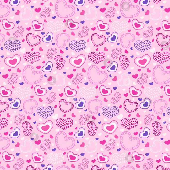 Скачать Бесшовный узор с нарисованными сердечками-каракулями в розовых тонах. фотосток Ozero
