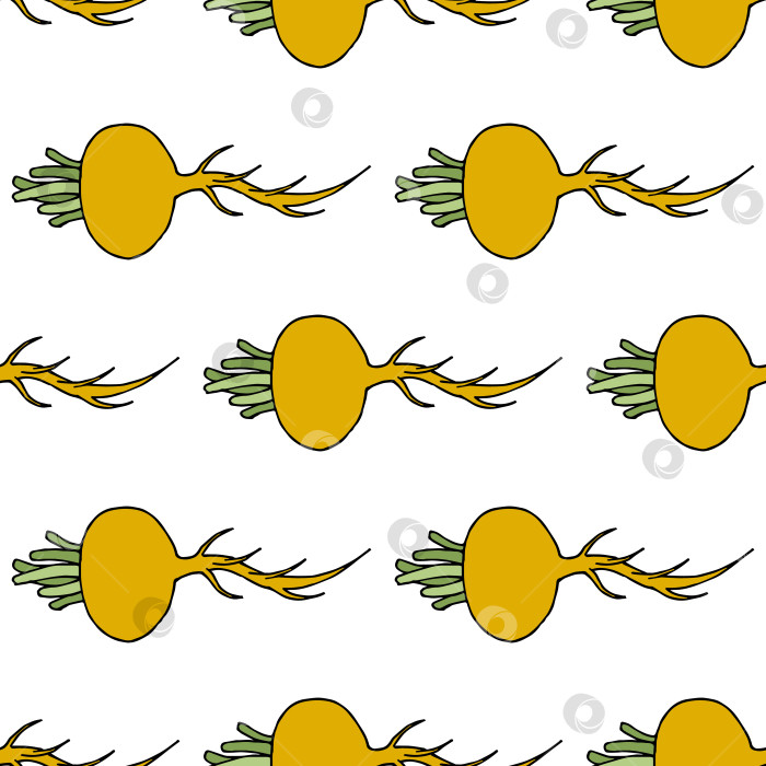 Скачать Бесшовный узор с милой желтой репой на белом фоне. Векторное изображение. фотосток Ozero