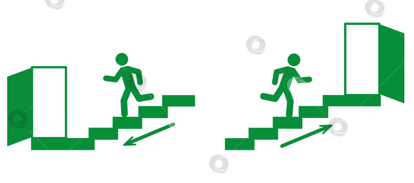 Скачать набор плоских знаков аварийного выхода, поднимайтесь по лестнице, спускайтесь по лестнице фотосток Ozero