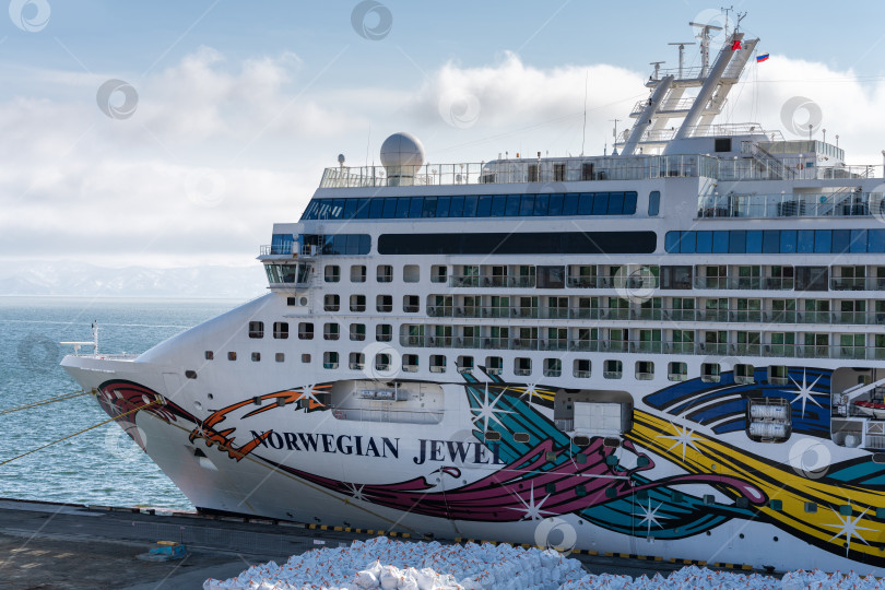 Скачать Пассажирский экспедиционный круизный лайнер Norwegian Jewel у причала в морском порту фотосток Ozero