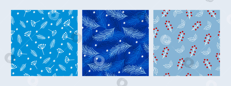 Скачать Набор бесшовных зимних узоров с нарисованными от руки зимними элементами. фотосток Ozero