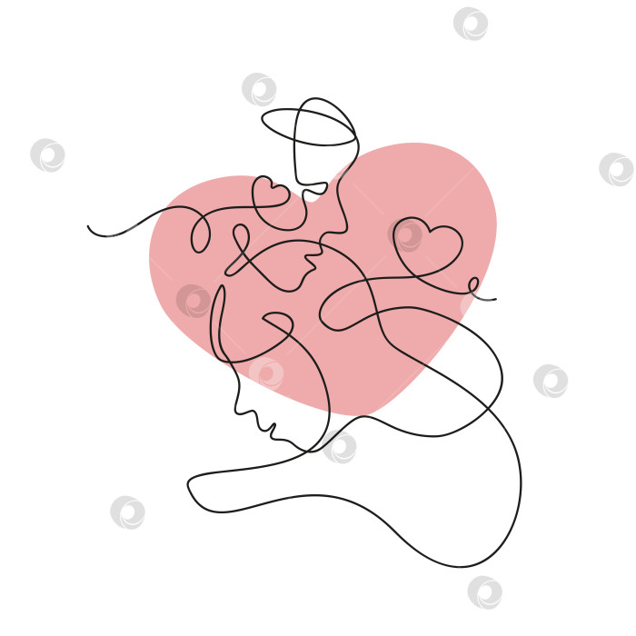 Скачать Влюбленные с однострочными векторными лицами парня и девушки в линейном искусстве на фоне розового дня святого Валентина фотосток Ozero