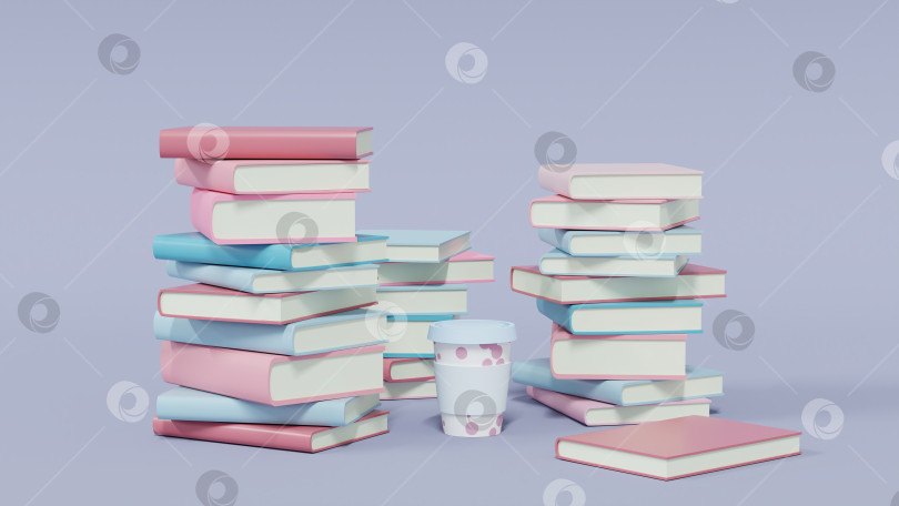 Скачать стопка мультяшных книг розового и голубого цветов, 3d рендеринг фотосток Ozero