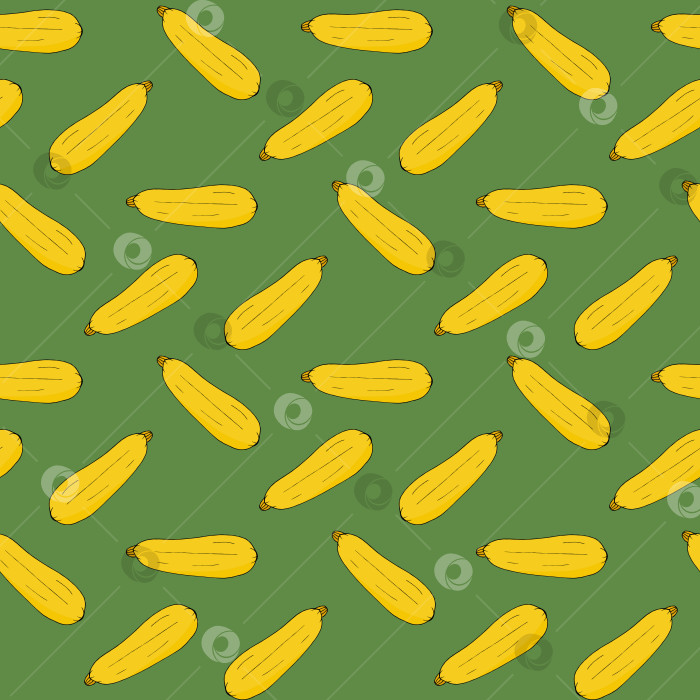 Скачать Бесшовный узор с желтыми цуккини на зеленом фоне. Векторное изображение. фотосток Ozero
