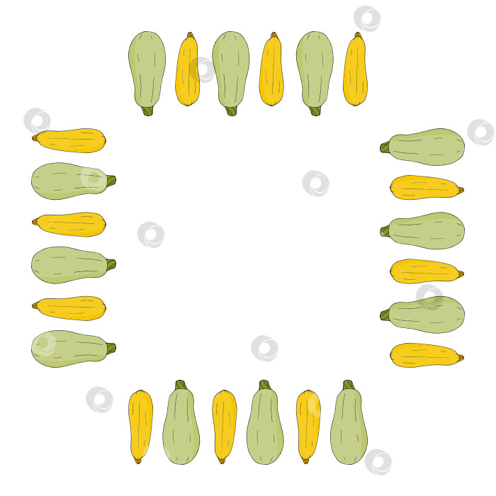 Скачать Квадратная рамка с желтыми и зелеными цуккини на белом фоне. Векторное изображение. фотосток Ozero