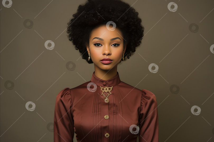 Скачать Элегантная афроамериканка в коричневой одежде на однотонном коричневом фоне фотосток Ozero