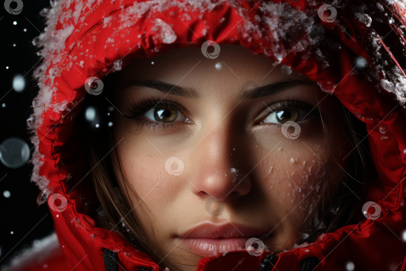 Скачать Заснеженная зимняя красавица. Пленительный портрет девушки в стильном зимнем наряде фотосток Ozero