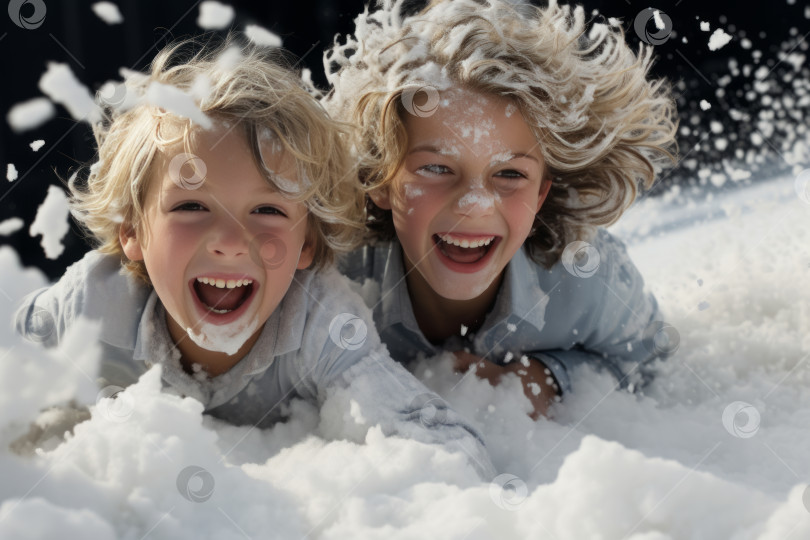 Скачать Очаровательная зимняя сцена. Восхитительные детские улыбки среди Игривой Снежной Страны чудес фотосток Ozero
