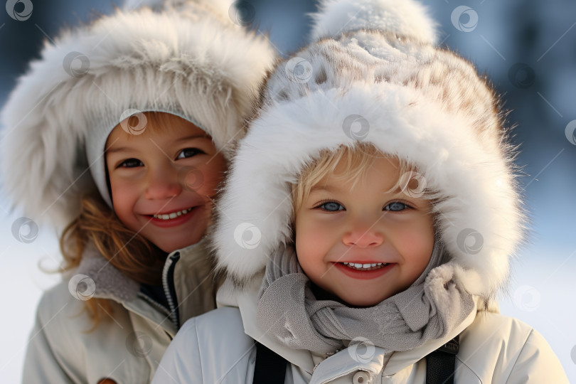 Скачать Причудливая зимняя игровая площадка. Радостные улыбки детей среди игривых снежных приключений фотосток Ozero