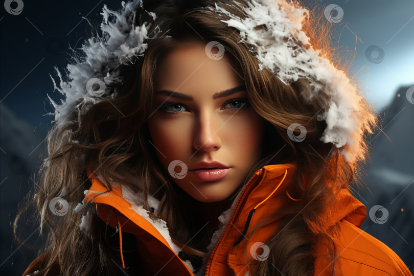 Скачать Красавица-снежинка. Потрясающий портрет ослепительной девушки в модном лыжном наряде фотосток Ozero