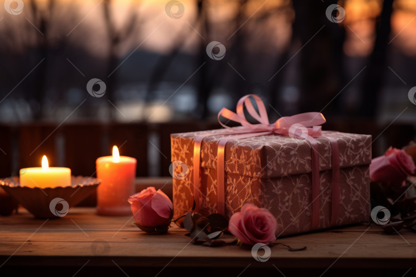 Скачать Сюрприз на День Святого Валентина. Красиво упакованная подарочная коробка с подарками на тему любви фотосток Ozero