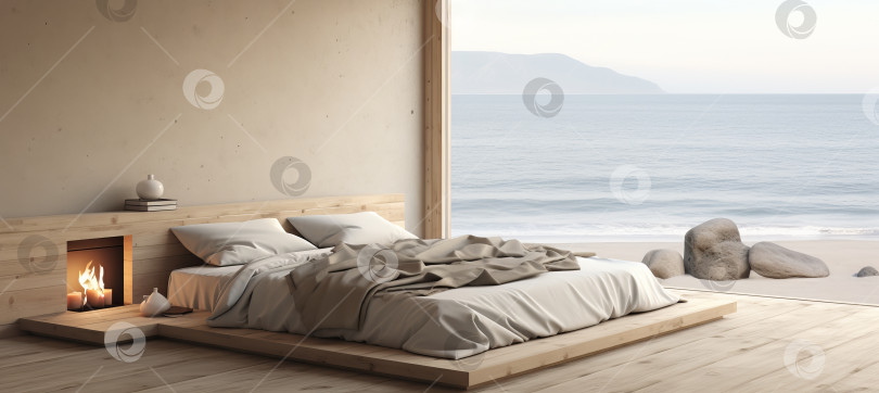 Скачать Элегантный и спокойный скандинавский дизайн спальни с роскошной минималистской эстетикой фотосток Ozero
